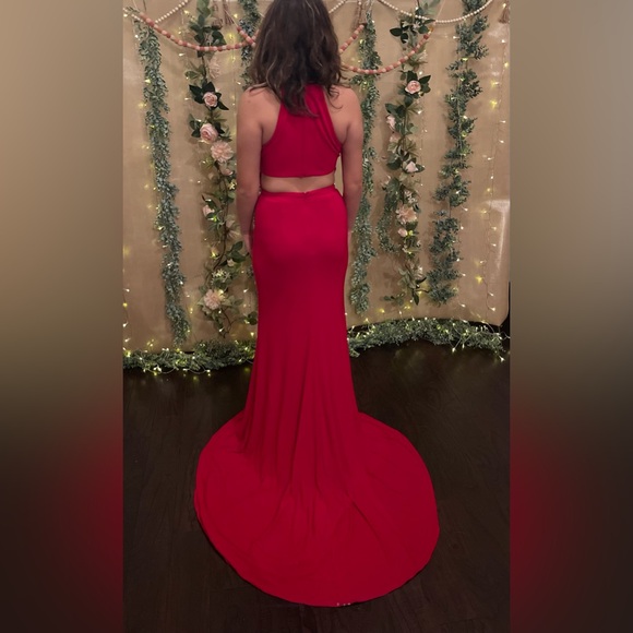 035 Sherri Hill Elegant Red Evening Gown - Picture 4 of 4